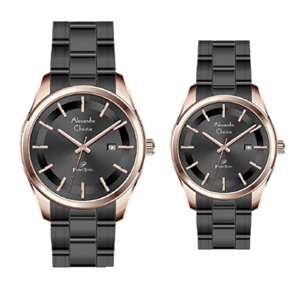 Alexandre Christie AC 1027 Rosegold Black Steel Couple